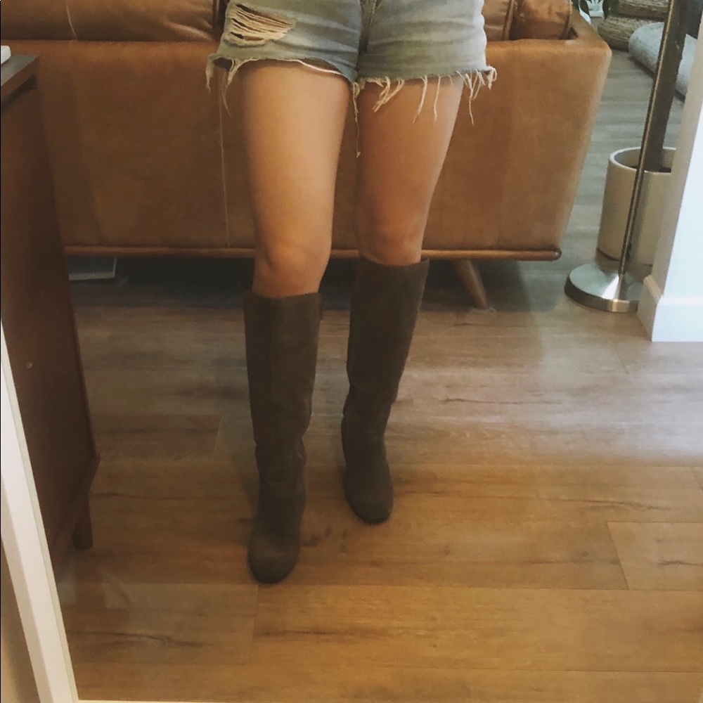 Nine West Suede Wedge Boots Grey